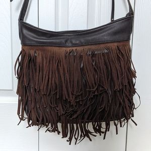 Urban originals brown leather fringe bag